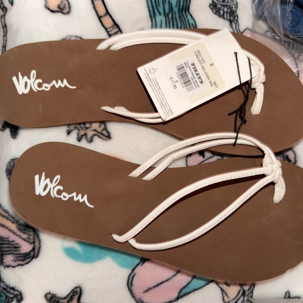 Volcom Women's Brown Footbed White Strap Sandals